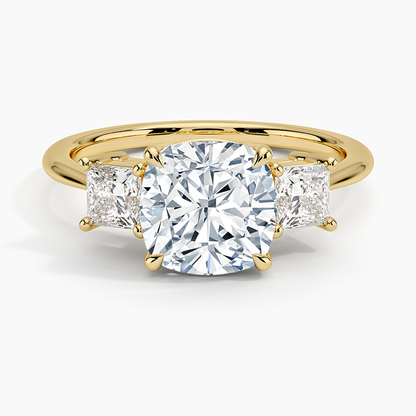 Princess Cut Three Stone Diamond Ring - Cushion Cut Center Stone