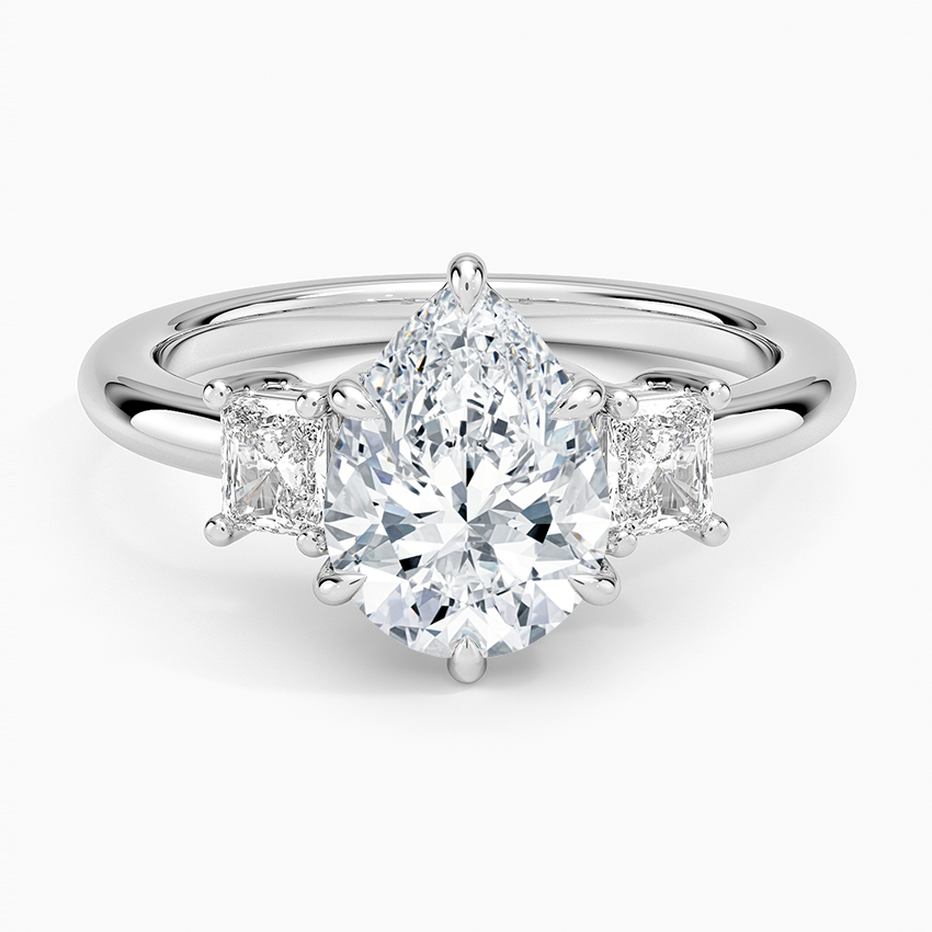 Helena Radiant-Cut Three Stone Diamond Ring (3/8 ct. tw.) - Pear Center Stone
