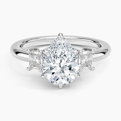 Helena Radiant-Cut Three Stone Diamond Ring (3/8 ct. tw.) - Pear Center Stone