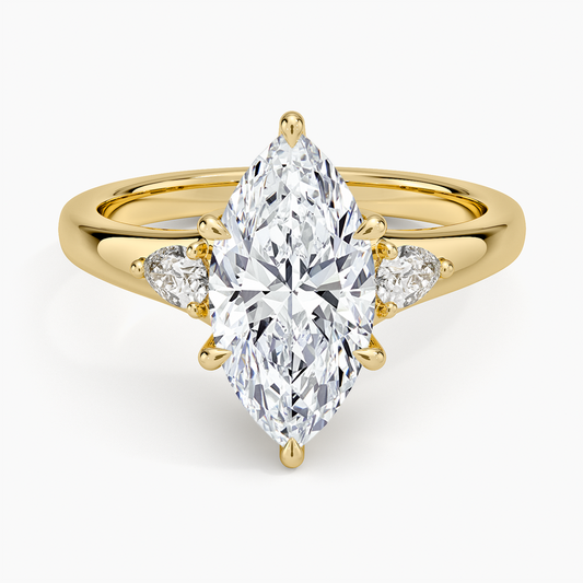 Aria Three Stone Signet Diamond Ring (1/4 ct. tw.) - Marquise Cut Center Stone
