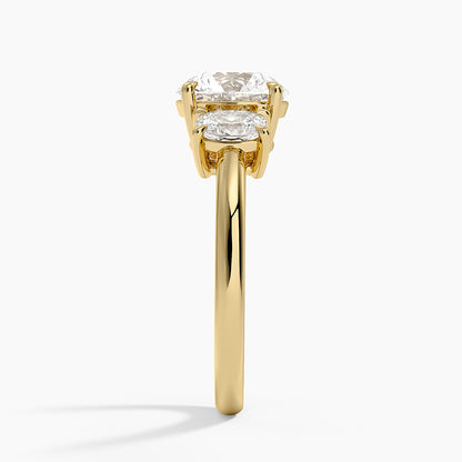 Faye Elongated Cushion Three Stone Diamond Ring - Round Cut Center Stone