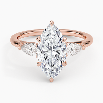Luxe Delilah Three Stone Pear Diamond Ring - Marquise Center Stone