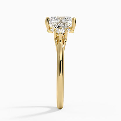 Floating Three Stone Diamond Ring - Princess Cut Center Stone