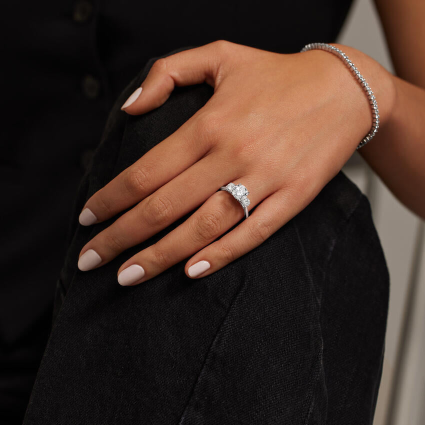Petal Three Stone Diamond Ring (2/3 ct. tw.) - Emerald Cut Center Stone