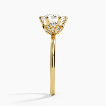 Petal Six Prong Diamond Ring - Round Center Stone