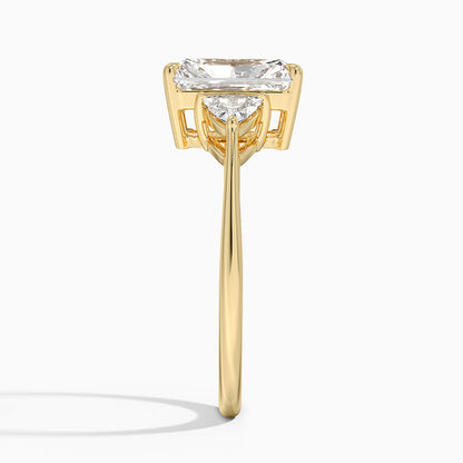 Luxe Trillion Cut Three Stone Diamond Ring - Radiant Cut Center Stone