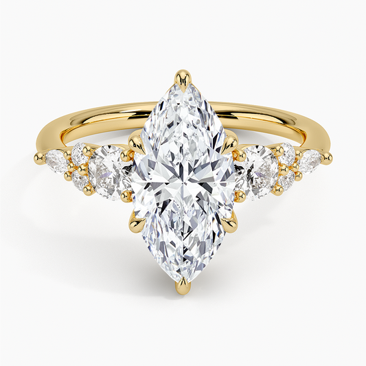 Nadia Three Stone Diamond Ring - Marquise Center Stone