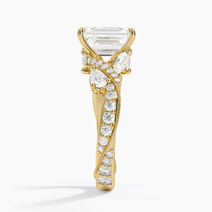 Grand Camellia Diamond Ring - Emerald Cut Center Stone