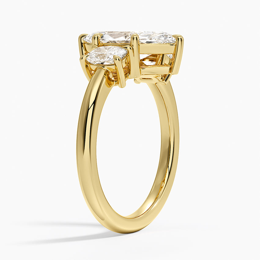 Faye Elongated Cushion Three Stone Diamond Ring - Marquise Cut Center Stone
