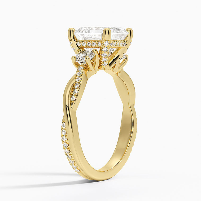 Adorned Petite Twisted Vine Three Stone Diamond Ring - Asscher Cut Center Stone