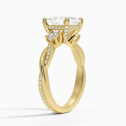Adorned Petite Twisted Vine Three Stone Diamond Ring - Asscher Cut Center Stone