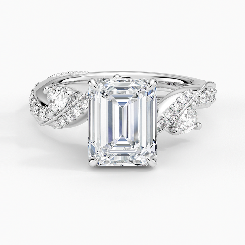 Grand Camellia Diamond Ring - Emerald Cut Center Stone