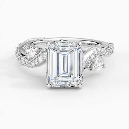 Grand Camellia Diamond Ring - Emerald Cut Center Stone