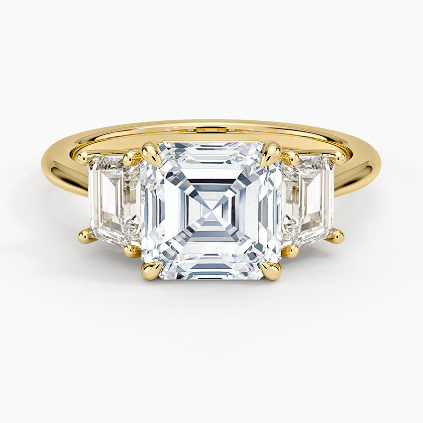 Luxe Embrace Three Stone Trapezoid Diamond Ring - Asscher Cut Center Stone