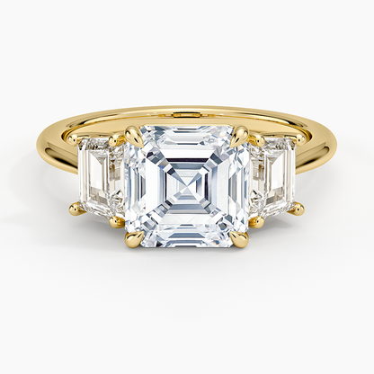 Luxe Embrace Three Stone Trapezoid Diamond Ring - Asscher Cut Center Stone
