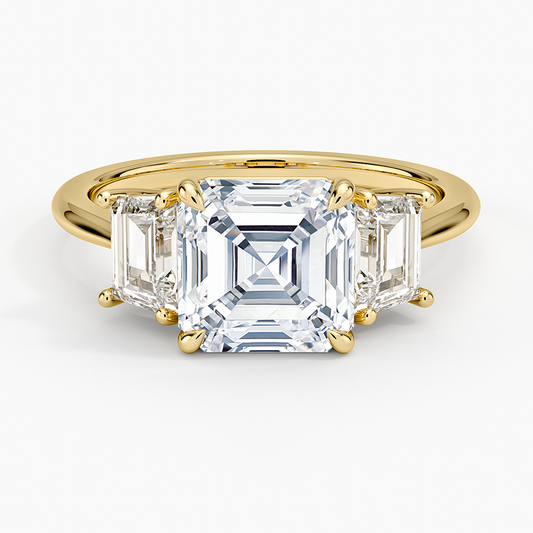 Luxe Embrace Three Stone Trapezoid Diamond Ring - Asscher Cut Center Stone