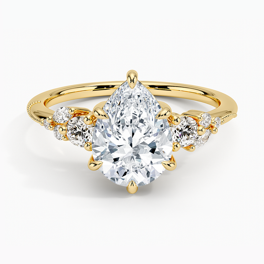 Camellia Three Stone Diamond Ring (1/3 ct. tw.) - Pear Cut Center Stone