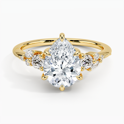 Camellia Three Stone Diamond Ring (1/3 ct. tw.) - Pear Cut Center Stone