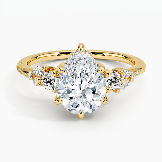Camellia Three Stone Diamond Ring (1/3 ct. tw.) - Pear Cut Center Stone