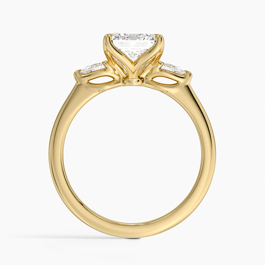 Petite Fleur Three Stone Diamond Ring - Emerald Cut Center Stone