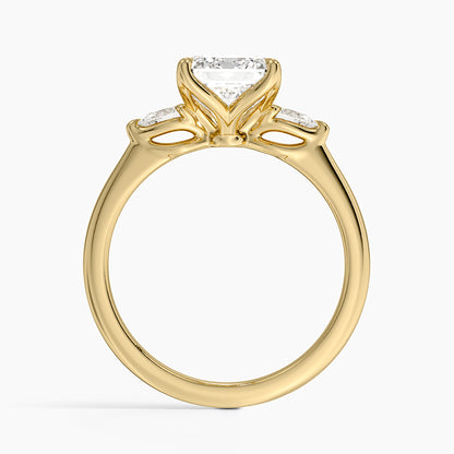 Petite Fleur Three Stone Diamond Ring - Emerald Cut Center Stone