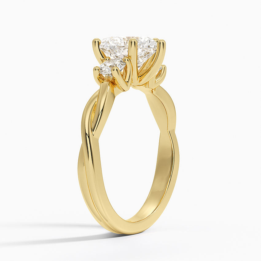 Twisted Vine Three Stone Diamond Ring - Heart Cut Center Stone