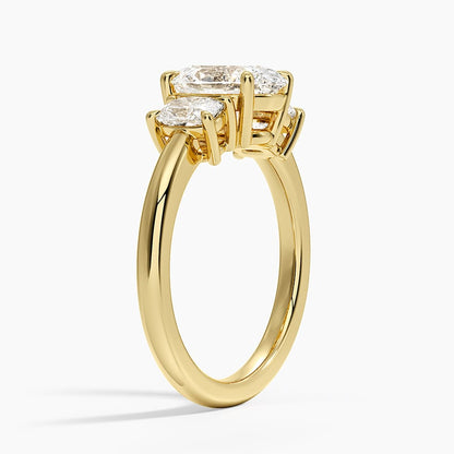 Faye Elongated Cushion Three Stone Diamond Ring - Oval Cut Center Stone