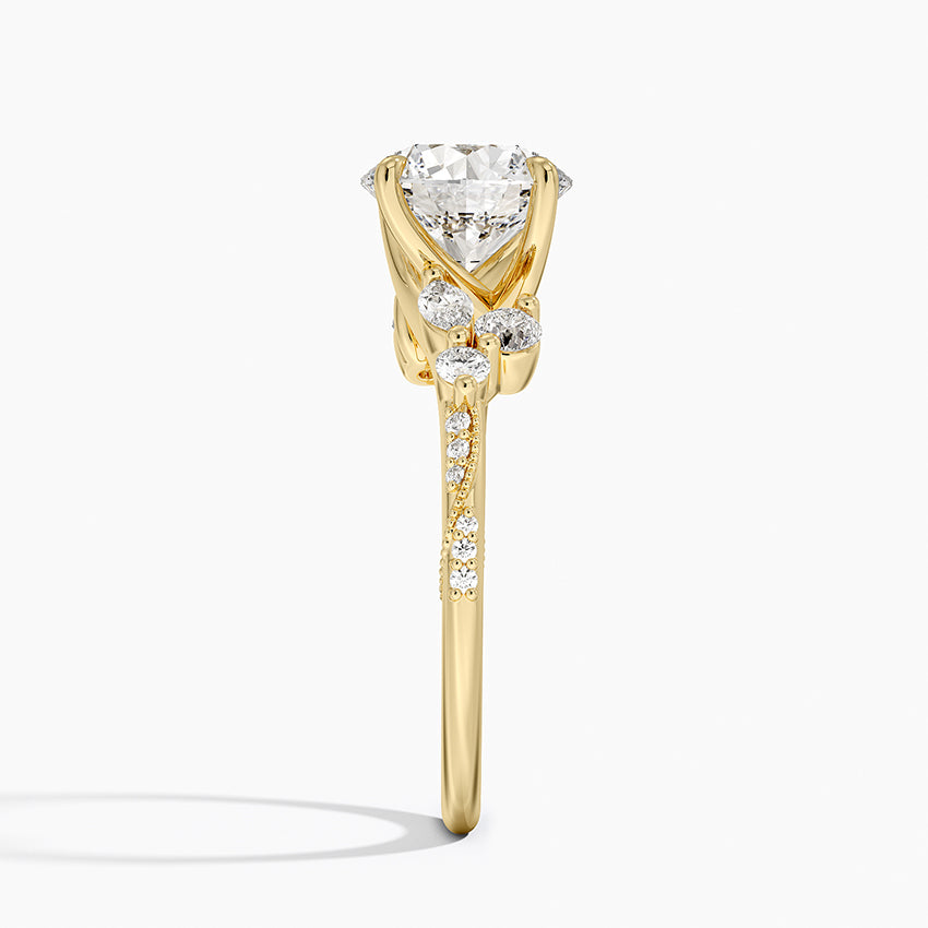 Luxe Camellia Milgrain Diamond Ring - Round Center Stone