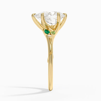 Camellia Milgrain Green Gemstone and Diamond Ring - Pear Cut Center Stone