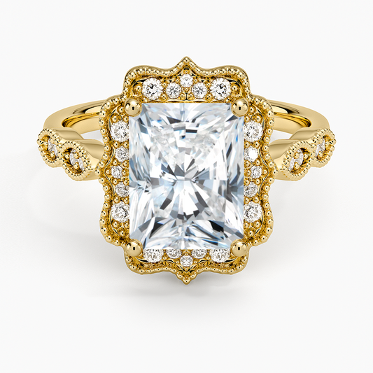 Cadenza Halo Diamond Ring - Radiant Cut Center Stone