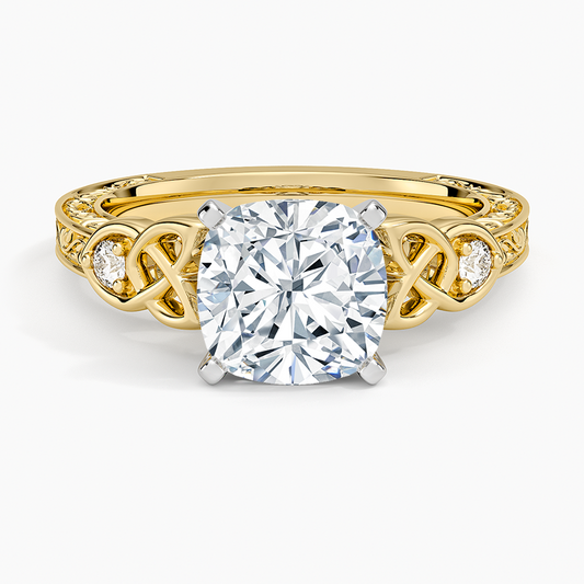Aberdeen Celtic Diamond Ring - Cushion Cut Center Stone