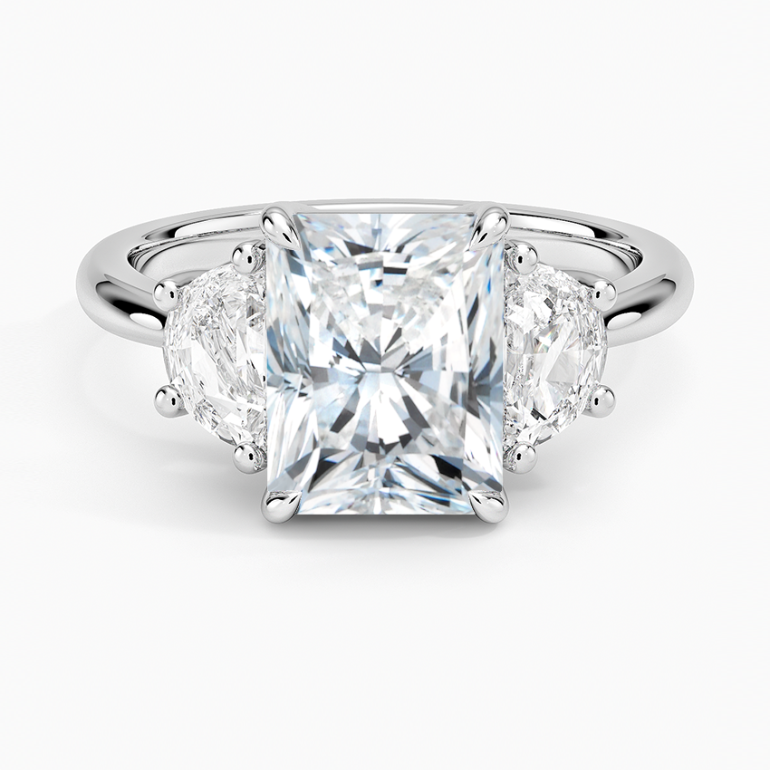 Half Moon Three Stone Diamond Ring (1/2 ct. tw.) - Radiant Cut Center Stone