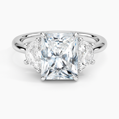 Half Moon Three Stone Diamond Ring (1/2 ct. tw.) - Radiant Cut Center Stone
