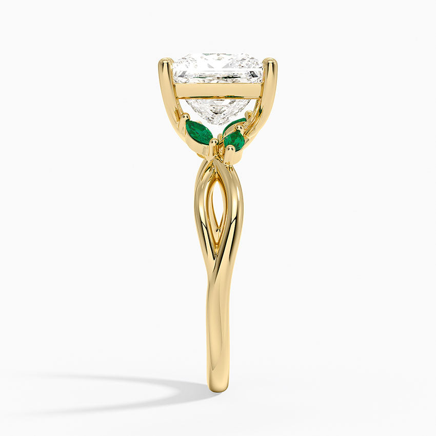 Willow Ring With Lab Emerald Accents - Princess Cut Center Stone