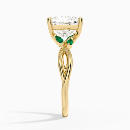 Willow Ring With Lab Emerald Accents - Princess Cut Center Stone