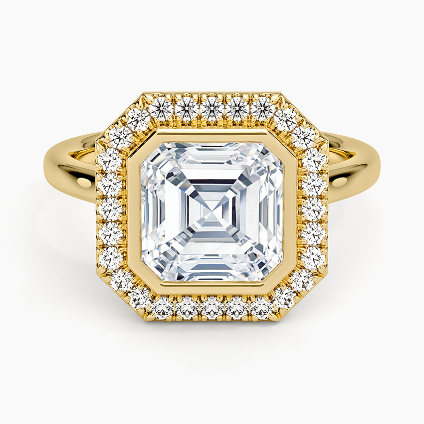 Bezel Halo Diamond Ring (1/4 ct. tw.) - Asscher Cut Center Stone