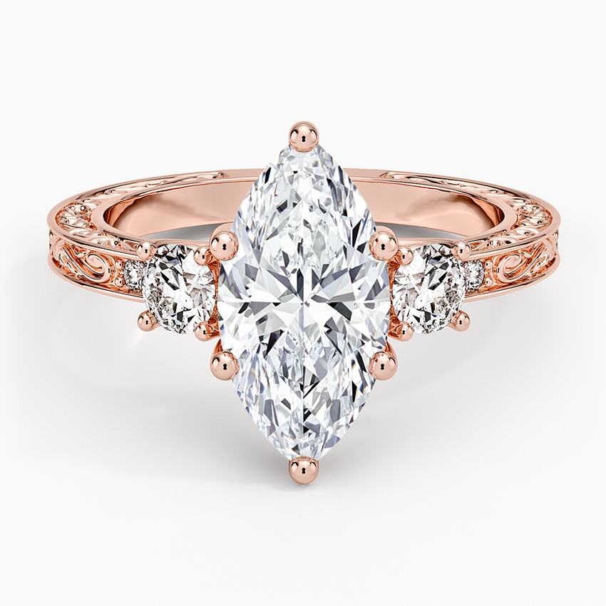 Antique Scroll Engraved Three Stone Diamond Ring (1/3 ct. tw.) - Marquise Center Stone