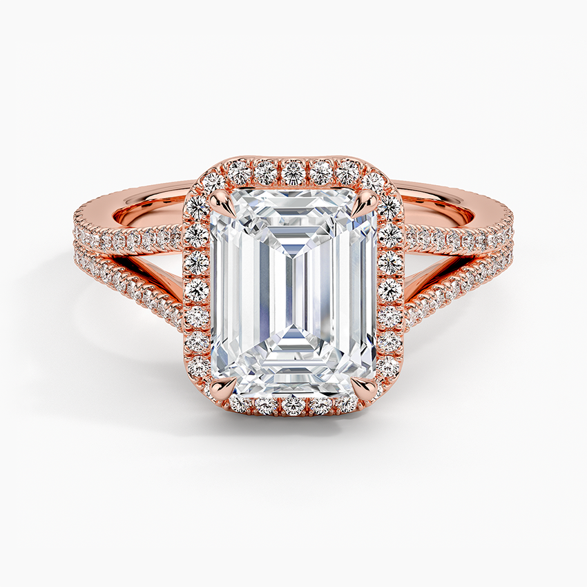 Fortuna Halo Diamond Ring (1/2 ct. tw.) - Emerald Cut Center Stone