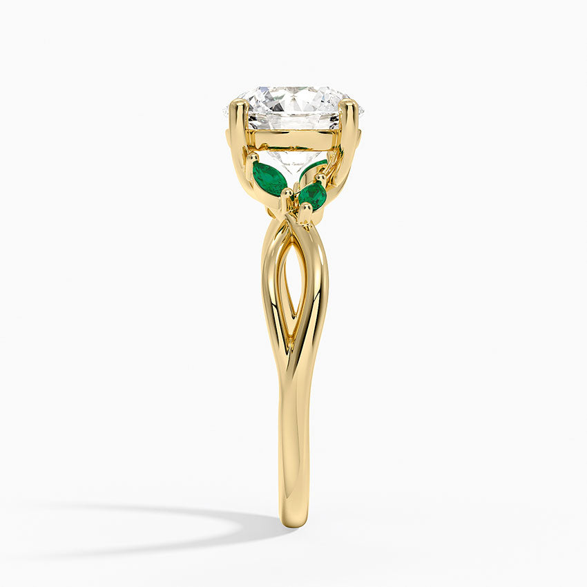Willow Ring With Lab Emerald Accents - Round Cut Center Stone