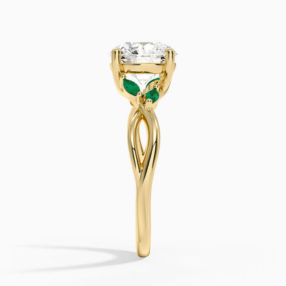 Willow Ring With Lab Emerald Accents - Round Cut Center Stone
