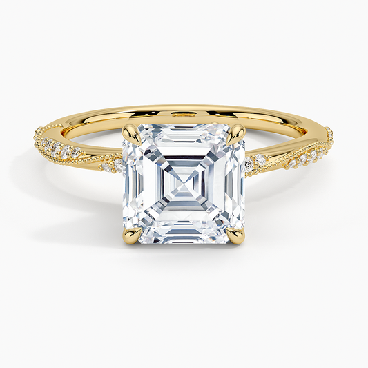 Camellia Hidden Accent 1.5mm Diamond Ring - Asscher Cut Center Stone