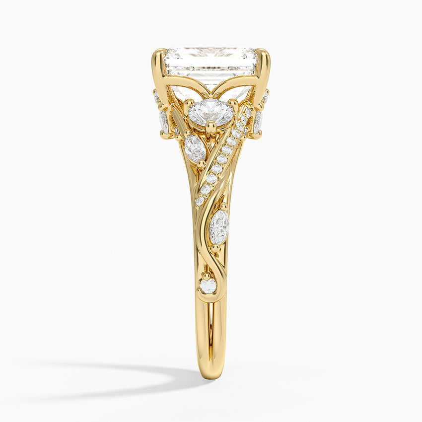 Begonia Vine Three Stone Diamond Ring (2/3 ct. tw.) - Emerald Cut Center Stone