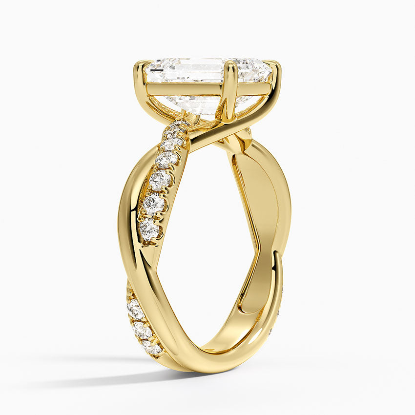 Cascade Twisted Diamond Ring - Emerald Cut Center Stone