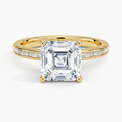 Tabitha Channel Set Baguette Diamond Ring - Asscher Cut Center Stone