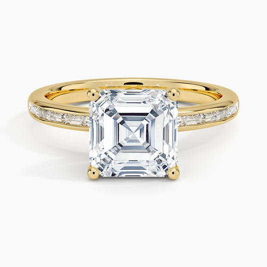 Tabitha Channel Set Baguette Diamond Ring - Asscher Cut Center Stone