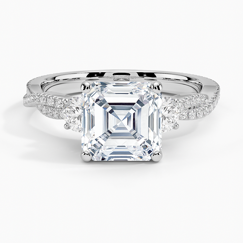 Luxe Three Stone Petite Twisted Vine Diamond Ring - Asscher Cut Center Stone