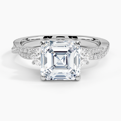 Luxe Three Stone Petite Twisted Vine Diamond Ring - Asscher Cut Center Stone
