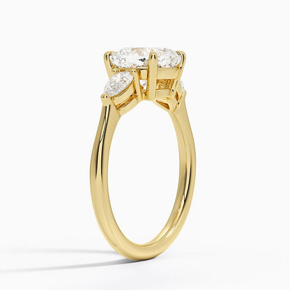 Opera Three Stone Diamond Ring - Cushion Cut Center Stone