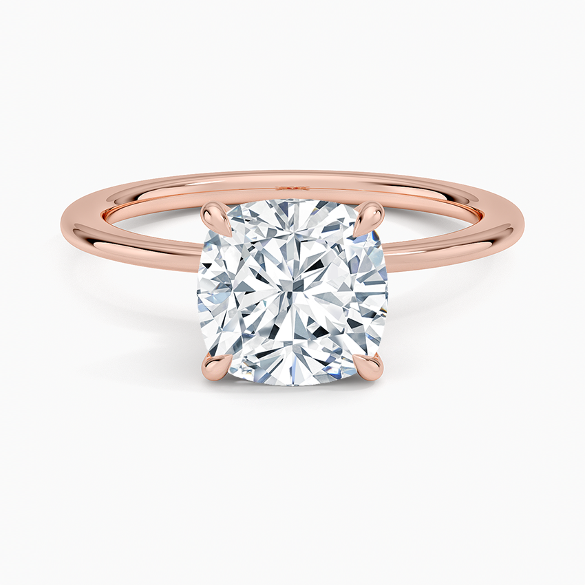 Petite Secret Halo Diamond Ring - Cushion Cut Center Stone