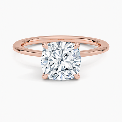 Petite Secret Halo Diamond Ring - Cushion Cut Center Stone